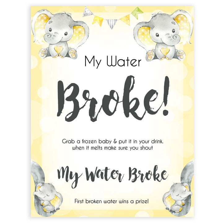 yellow elephant baby games, my water broke baby games, yellow baby games, elephant baby shower, fun baby games, top 10 baby games, popular baby games, printable baby games