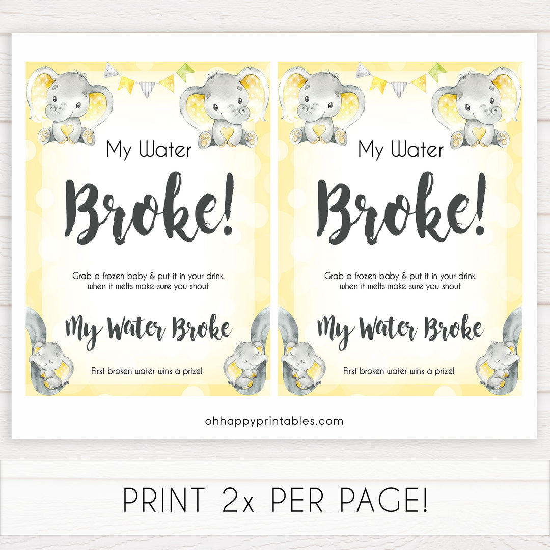 yellow elephant baby games, my water broke baby games, yellow baby games, elephant baby shower, fun baby games, top 10 baby games, popular baby games, printable baby games