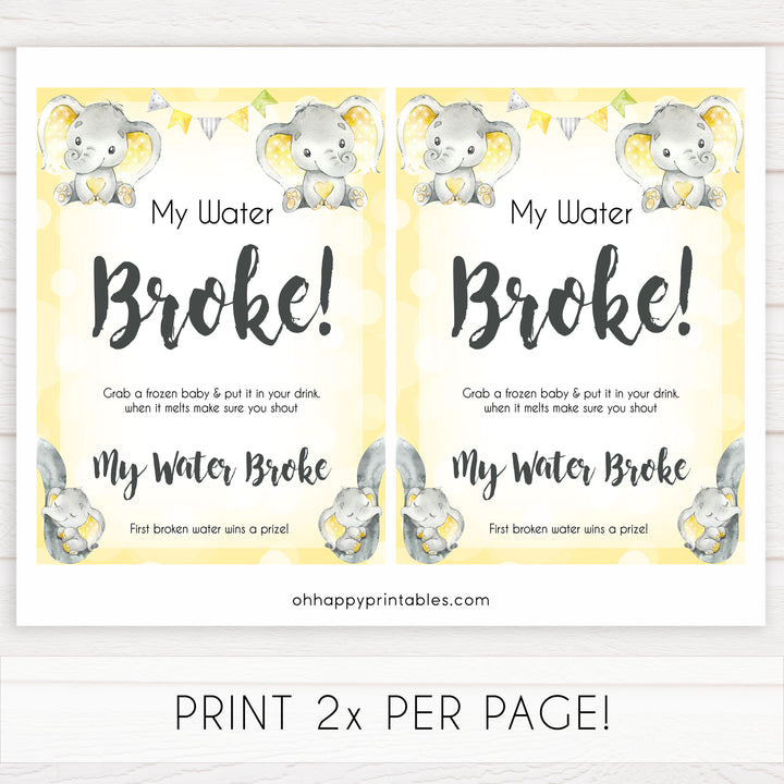 yellow elephant baby games, my water broke baby games, yellow baby games, elephant baby shower, fun baby games, top 10 baby games, popular baby games, printable baby games