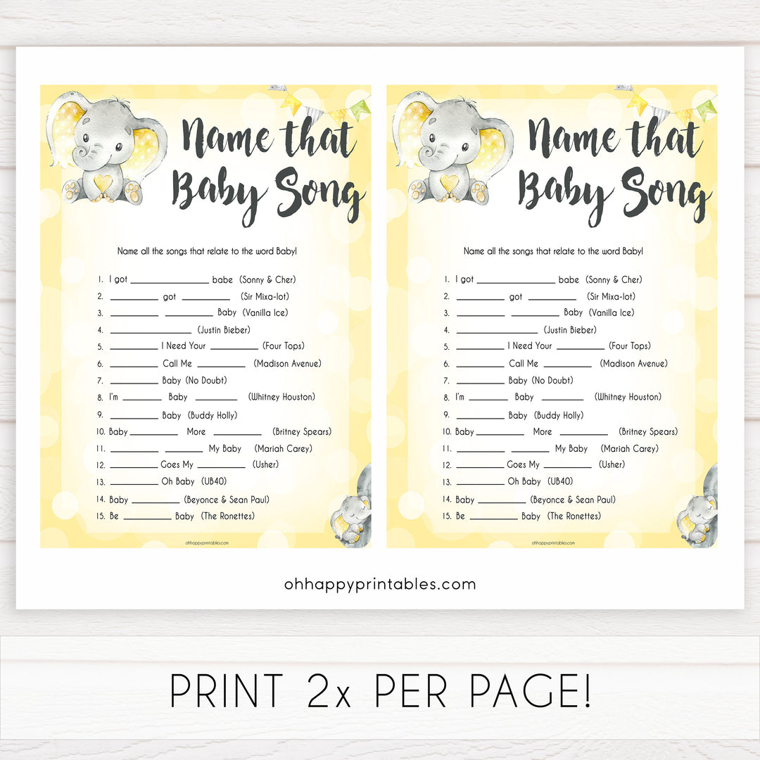 yellow elephant baby games, name that baby song baby games, yellow baby games, elephant baby shower, fun baby games, top 10 baby games, popular baby games, printable baby games