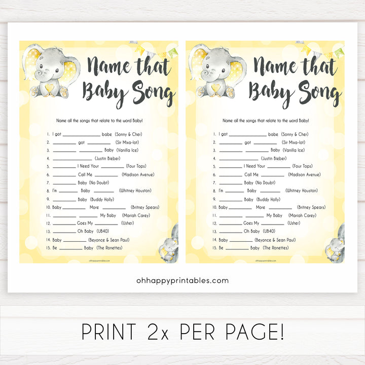 yellow elephant baby games, name that baby song baby games, yellow baby games, elephant baby shower, fun baby games, top 10 baby games, popular baby games, printable baby games