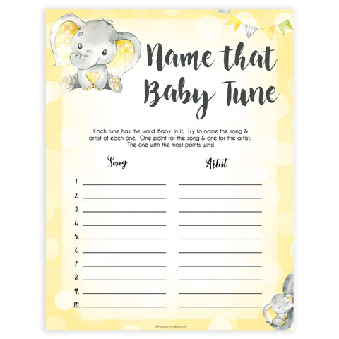 yellow elephant baby games, name that baby tune baby games, yellow baby games, elephant baby shower, fun baby games, top 10 baby games, popular baby games, printable baby games