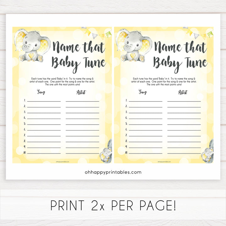yellow elephant baby games, name that baby tune baby games, yellow baby games, elephant baby shower, fun baby games, top 10 baby games, popular baby games, printable baby games