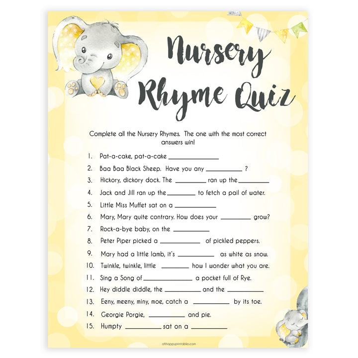 yellow elephant baby games, nursery rhyme quiz baby games, yellow baby games, elephant baby shower, fun baby games, top 10 baby games, popular baby games, printable baby games