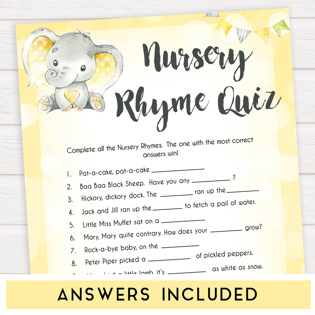 yellow elephant baby games, nursery rhyme quiz baby games, yellow baby games, elephant baby shower, fun baby games, top 10 baby games, popular baby games, printable baby games