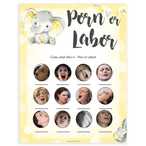 yellow elephant baby games, labor or porn, porn or labour baby games, yellow baby games, elephant baby shower, fun baby games, top 10 baby games, popular baby games, printable baby games