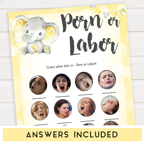 yellow elephant baby games, labor or porn, porn or labour baby games, yellow baby games, elephant baby shower, fun baby games, top 10 baby games, popular baby games, printable baby games