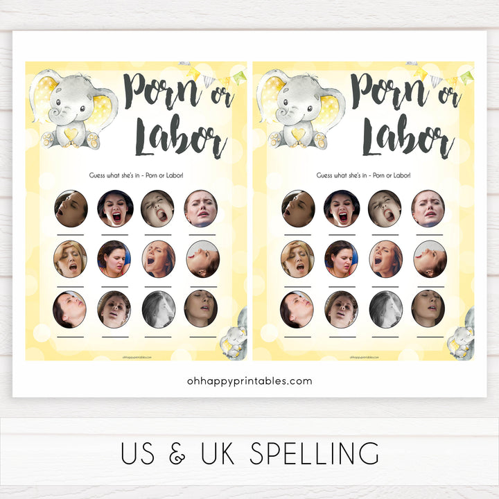 yellow elephant baby games, labor or porn, porn or labour baby games, yellow baby games, elephant baby shower, fun baby games, top 10 baby games, popular baby games, printable baby games