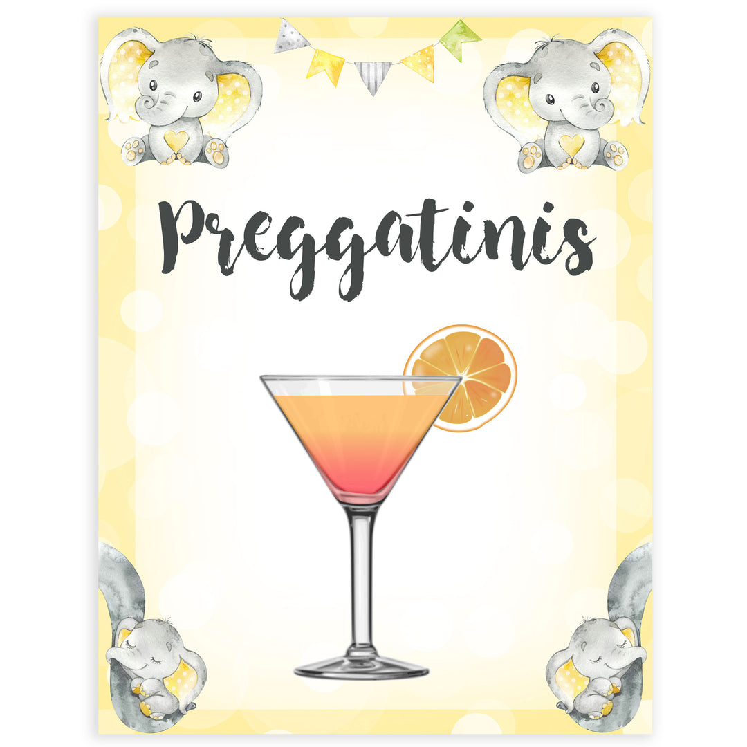 Yellow elephants, neutral baby shower signs, preggatinis baby signs, baby shower signs, baby shower decor, gender reveal ideas, top baby shower ideas, printable baby signs