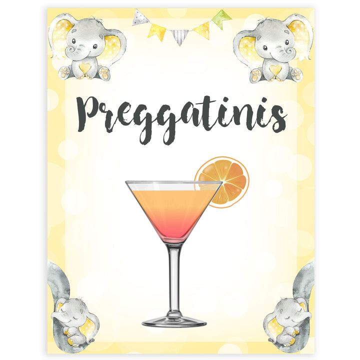 Yellow elephants, neutral baby shower signs, preggatinis baby signs, baby shower signs, baby shower decor, gender reveal ideas, top baby shower ideas, printable baby signs