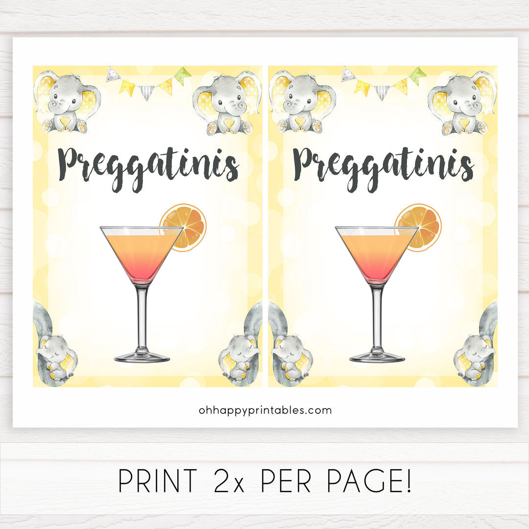 Yellow elephants, neutral baby shower signs, preggatinis baby signs, baby shower signs, baby shower decor, gender reveal ideas, top baby shower ideas, printable baby signs