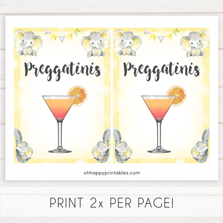 Yellow elephants, neutral baby shower signs, preggatinis baby signs, baby shower signs, baby shower decor, gender reveal ideas, top baby shower ideas, printable baby signs