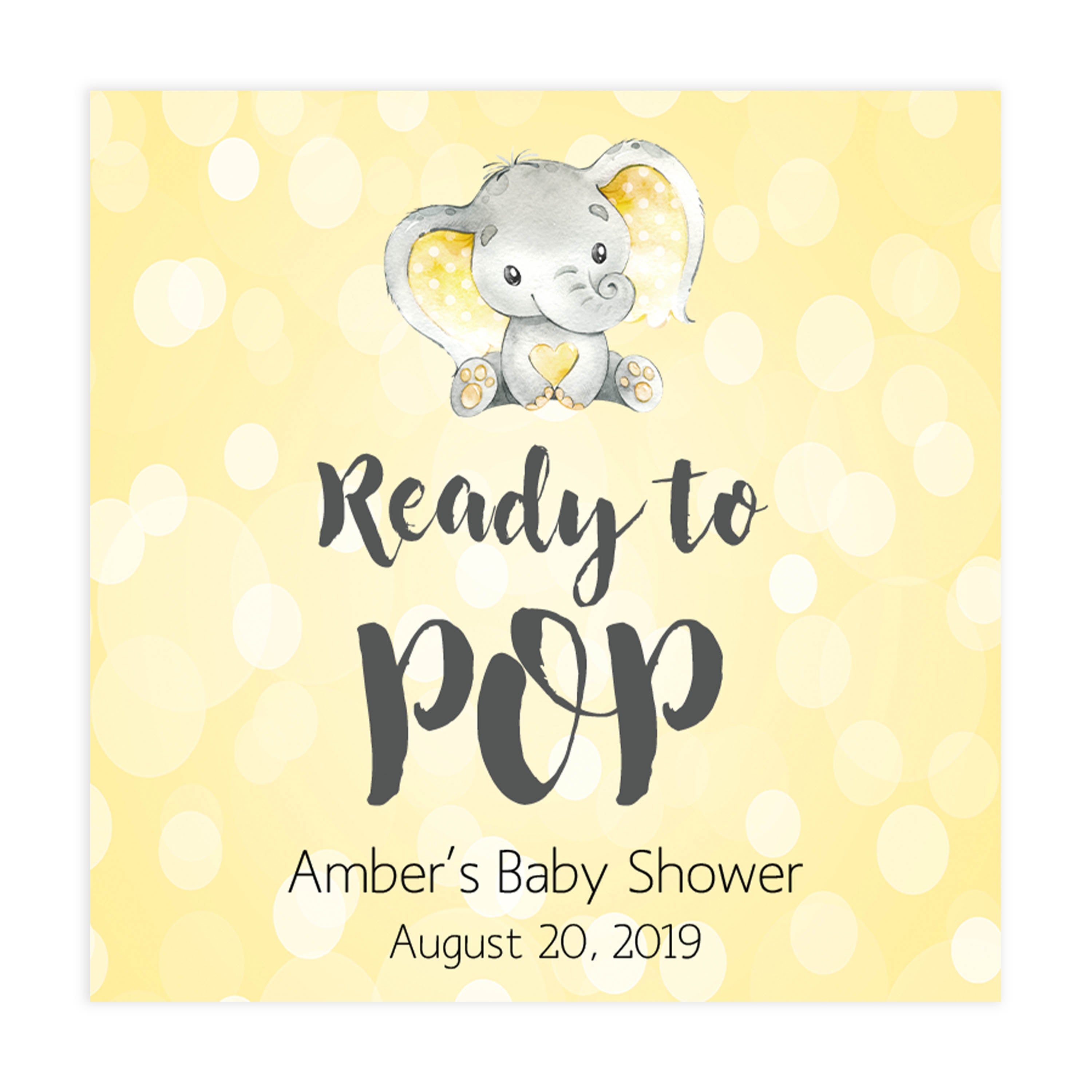 ready to pop tags, pop tags, Printable baby shower games, fun baby games, baby shower games, fun baby shower ideas, top baby shower ideas, yellow elephant baby shower, blue baby shower ideas