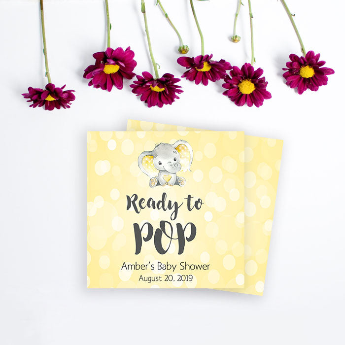 ready to pop tags, pop tags, Printable baby shower games, fun baby games, baby shower games, fun baby shower ideas, top baby shower ideas, yellow elephant baby shower, blue baby shower ideas