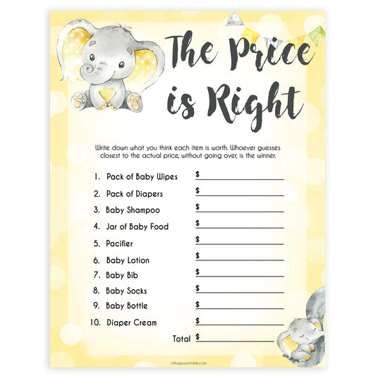 yellow elephant baby games, the price is right baby games, yellow baby games, elephant baby shower, fun baby games, top 10 baby games, popular baby games, printable baby games