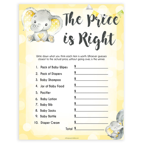 yellow elephant baby games, the price is right baby games, yellow baby games, elephant baby shower, fun baby games, top 10 baby games, popular baby games, printable baby games