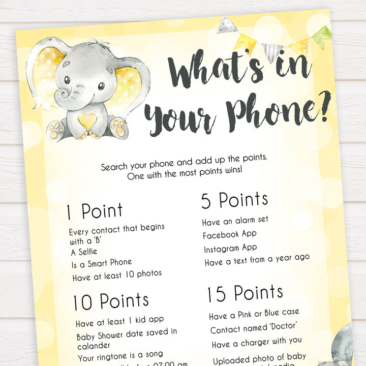 yellow elephant baby games, whats in your phone baby games, yellow baby games, elephant baby shower, fun baby games, top 10 baby games, popular baby games, printable baby games