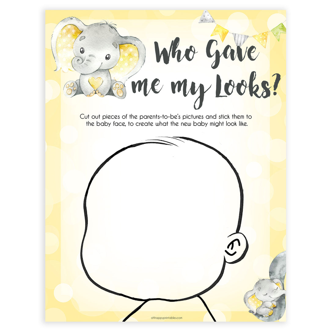 yellow elephant baby games, who gave me my looks baby games, yellow baby games, elephant baby shower, fun baby games, top 10 baby games, popular baby games, printable baby games