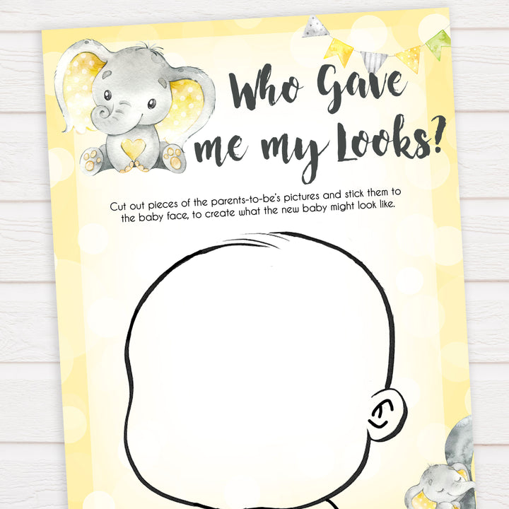 yellow elephant baby games, who gave me my looks baby games, yellow baby games, elephant baby shower, fun baby games, top 10 baby games, popular baby games, printable baby games