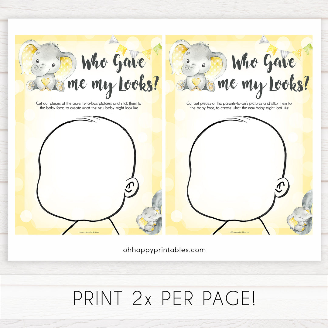 yellow elephant baby games, who gave me my looks baby games, yellow baby games, elephant baby shower, fun baby games, top 10 baby games, popular baby games, printable baby games