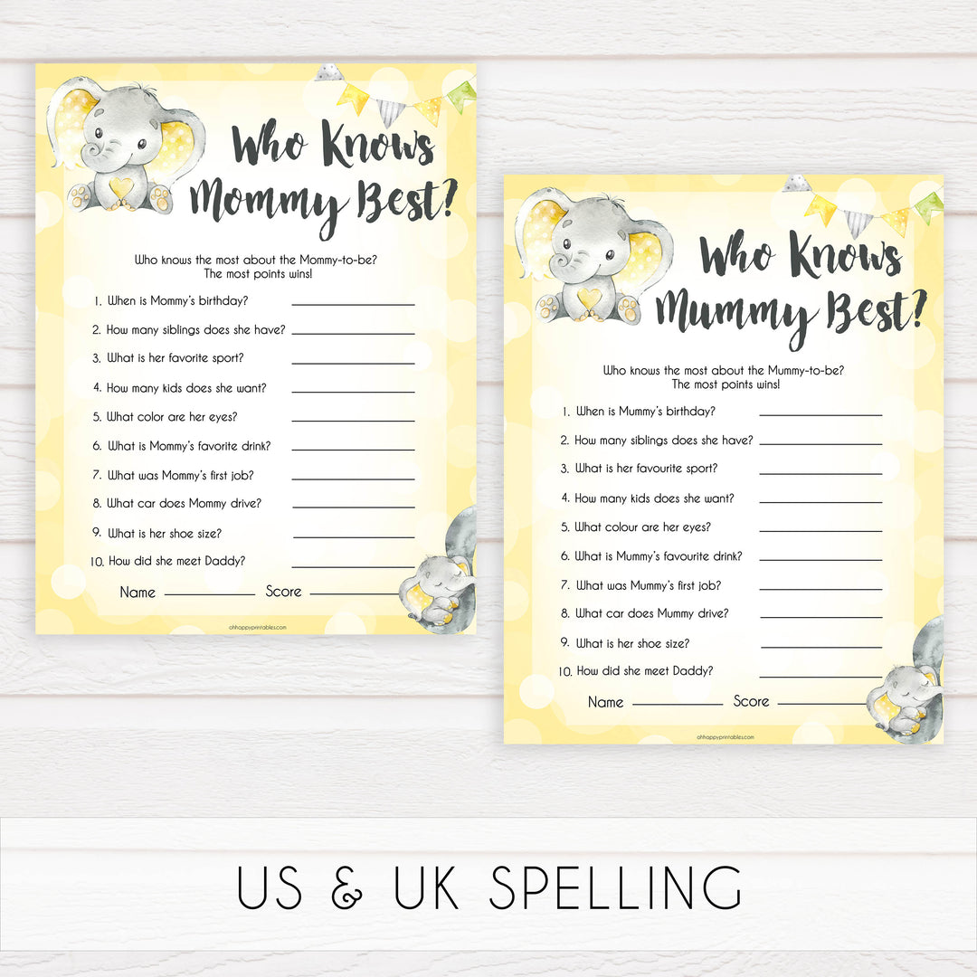 yellow elephant baby games, who knows mummy best, who knows mommy best baby games, yellow baby games, elephant baby shower, fun baby games, top 10 baby games, popular baby games, printable baby games