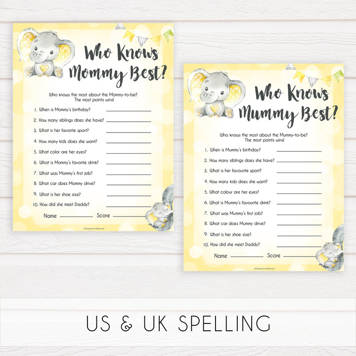 yellow elephant baby games, who knows mummy best, who knows mommy best baby games, yellow baby games, elephant baby shower, fun baby games, top 10 baby games, popular baby games, printable baby games