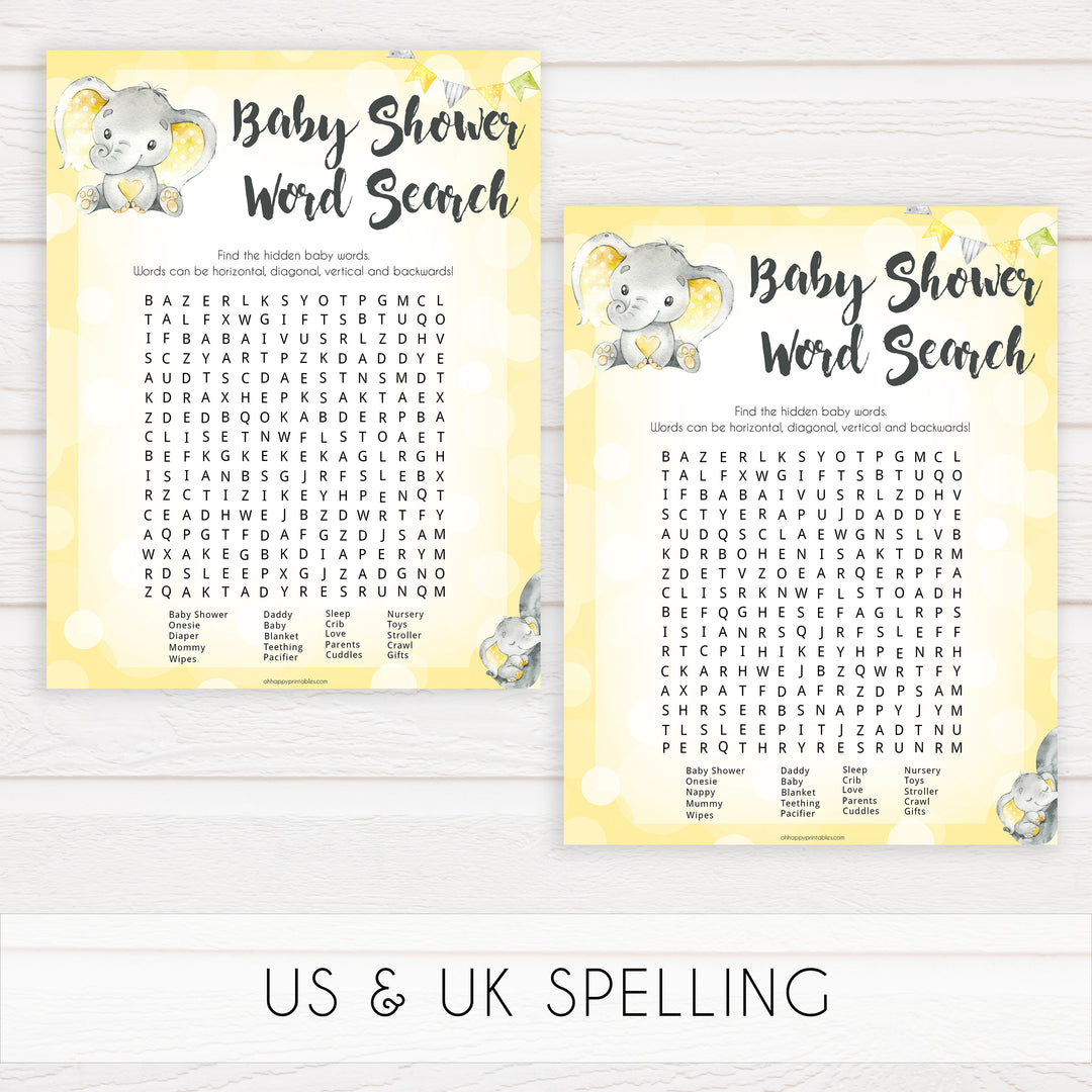 yellow elephant baby games, word search baby games, yellow baby games, elephant baby shower, fun baby games, top 10 baby games, popular baby games, printable baby games