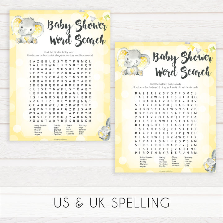 yellow elephant baby games, word search baby games, yellow baby games, elephant baby shower, fun baby games, top 10 baby games, popular baby games, printable baby games