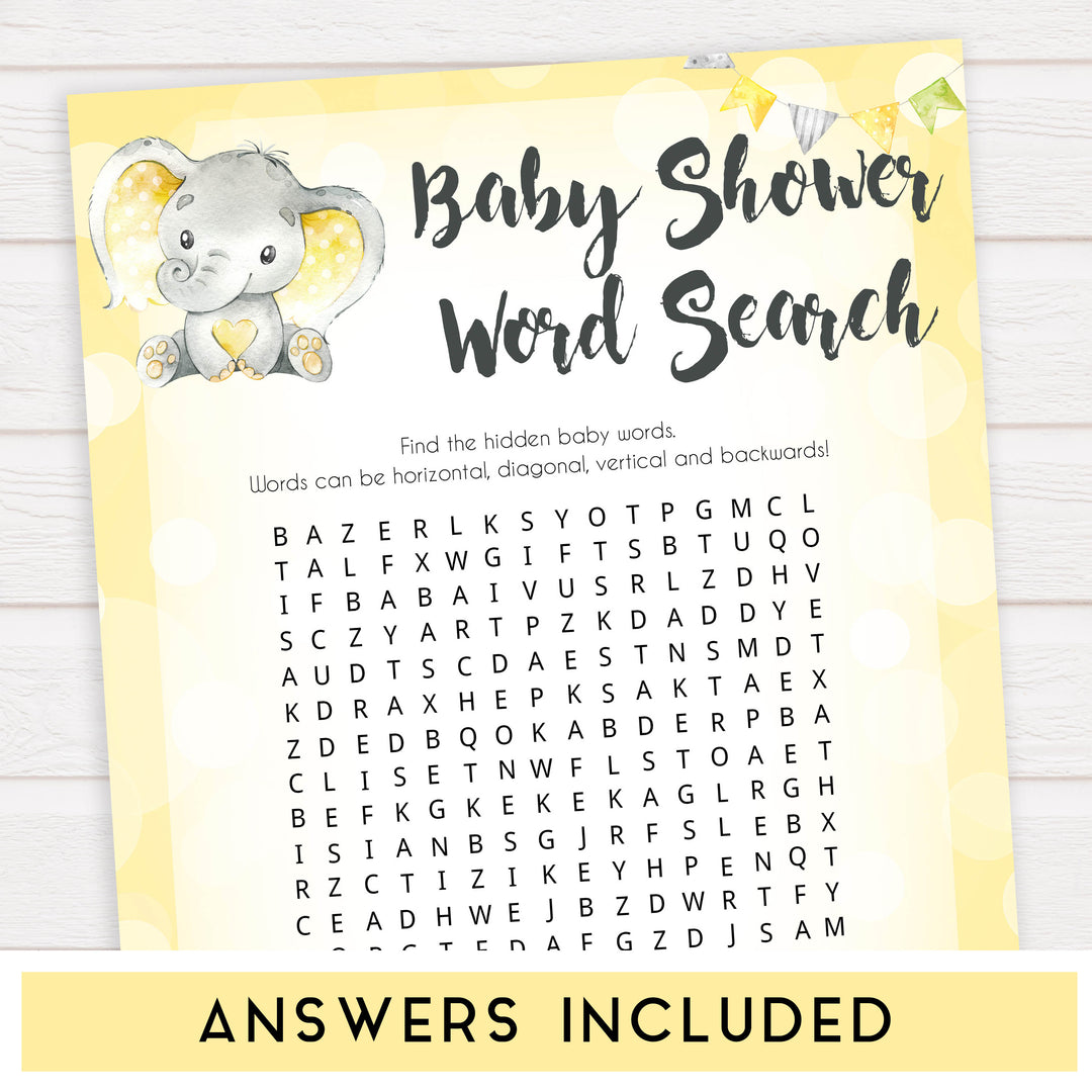 yellow elephant baby games, word search baby games, yellow baby games, elephant baby shower, fun baby games, top 10 baby games, popular baby games, printable baby games