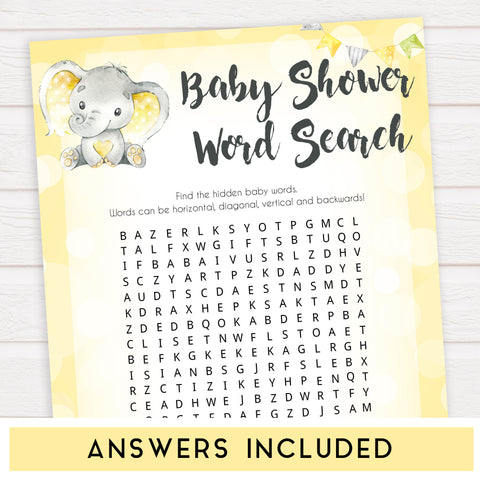 yellow elephant baby games, word search baby games, yellow baby games, elephant baby shower, fun baby games, top 10 baby games, popular baby games, printable baby games