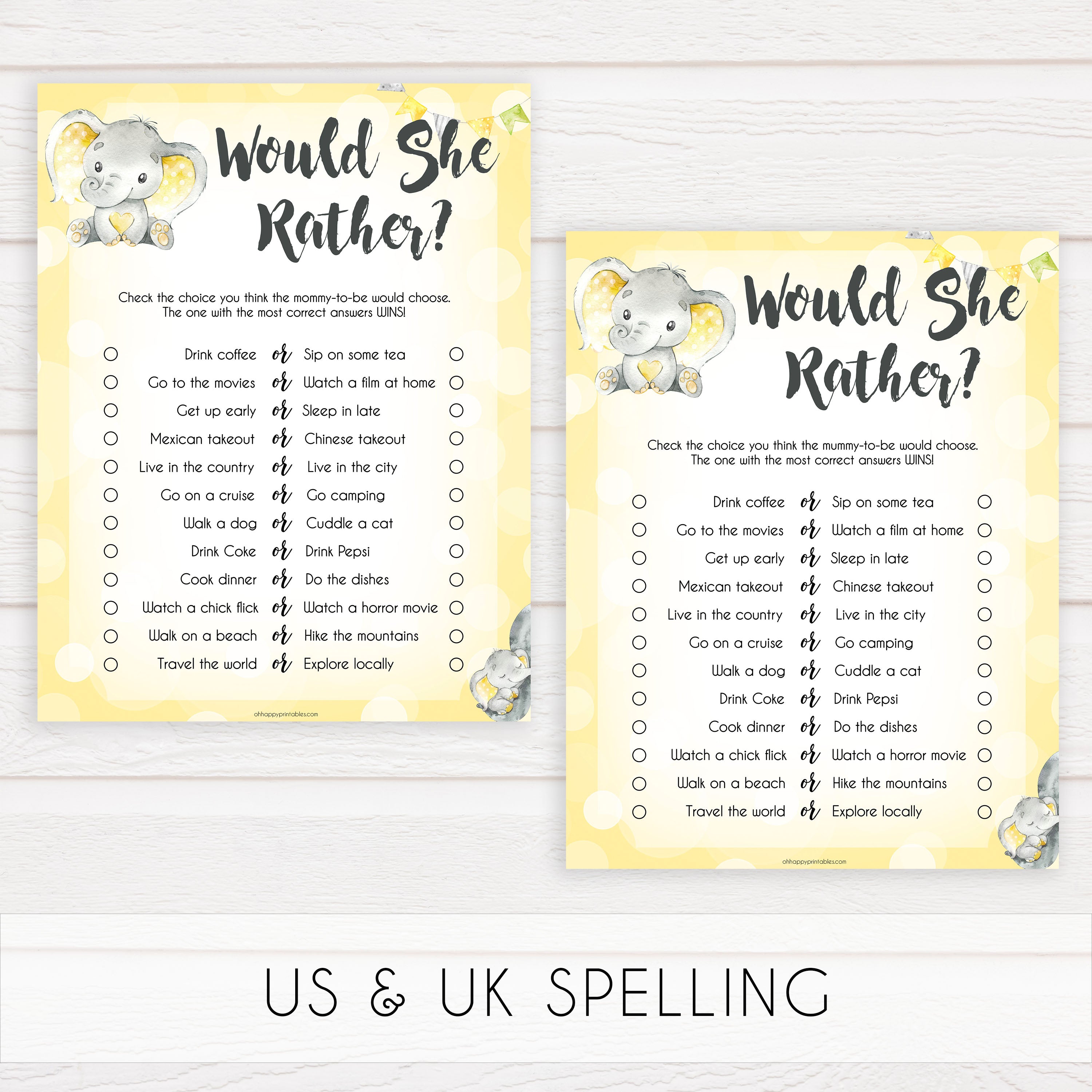 yellow elephant baby games, would she rather baby games, yellow baby games, elephant baby shower, fun baby games, top 10 baby games, popular baby games, printable baby games