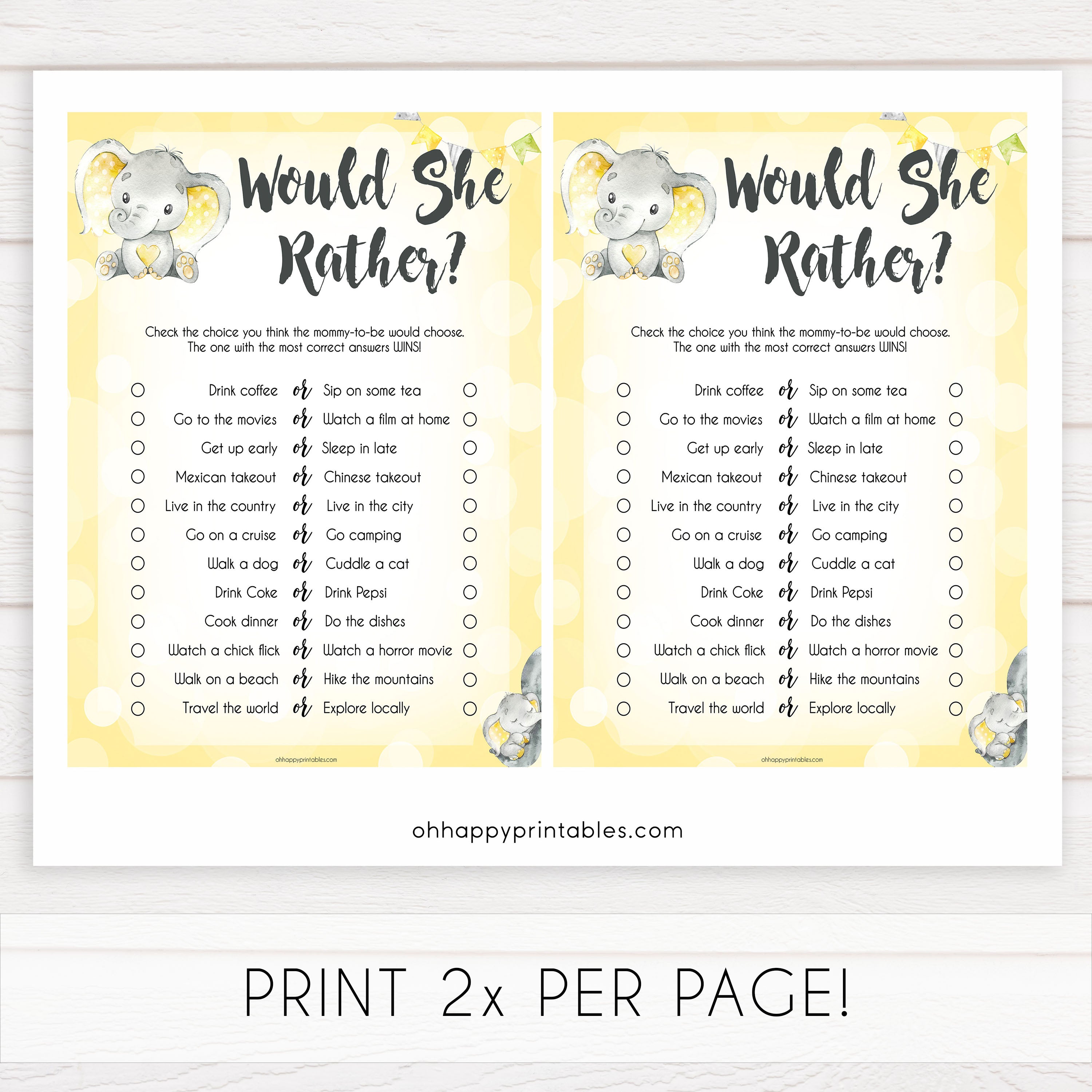 yellow elephant baby games, would she rather baby games, yellow baby games, elephant baby shower, fun baby games, top 10 baby games, popular baby games, printable baby games