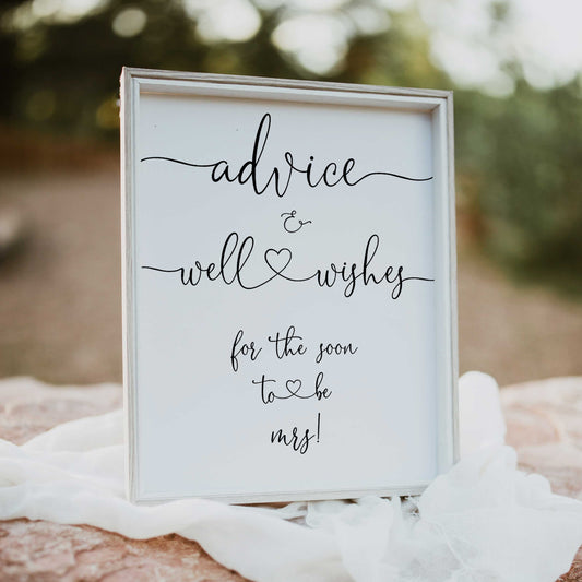Minimalist bridal shower signs, advice and well wishes sign, printable bridal signs, printable bridal decor, minimalist bridal decor, bridal decor, bridal table signs