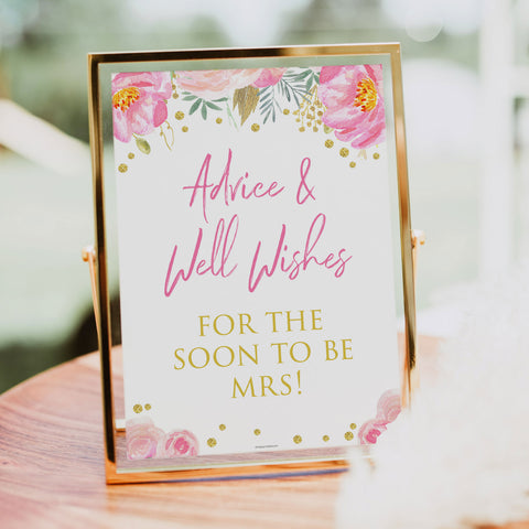 advice and well wishes, printable bridal shower games, blush floral bridal shower games, fun bridal shower games