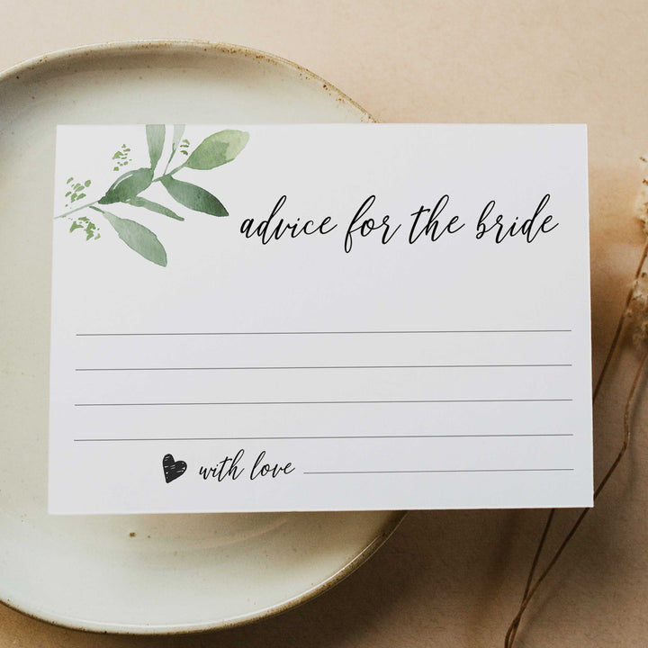 advice for the bride cards, greenery bridal shower, fun bridal shower games, bachelorette party games, floral bridal games, hen party ideas