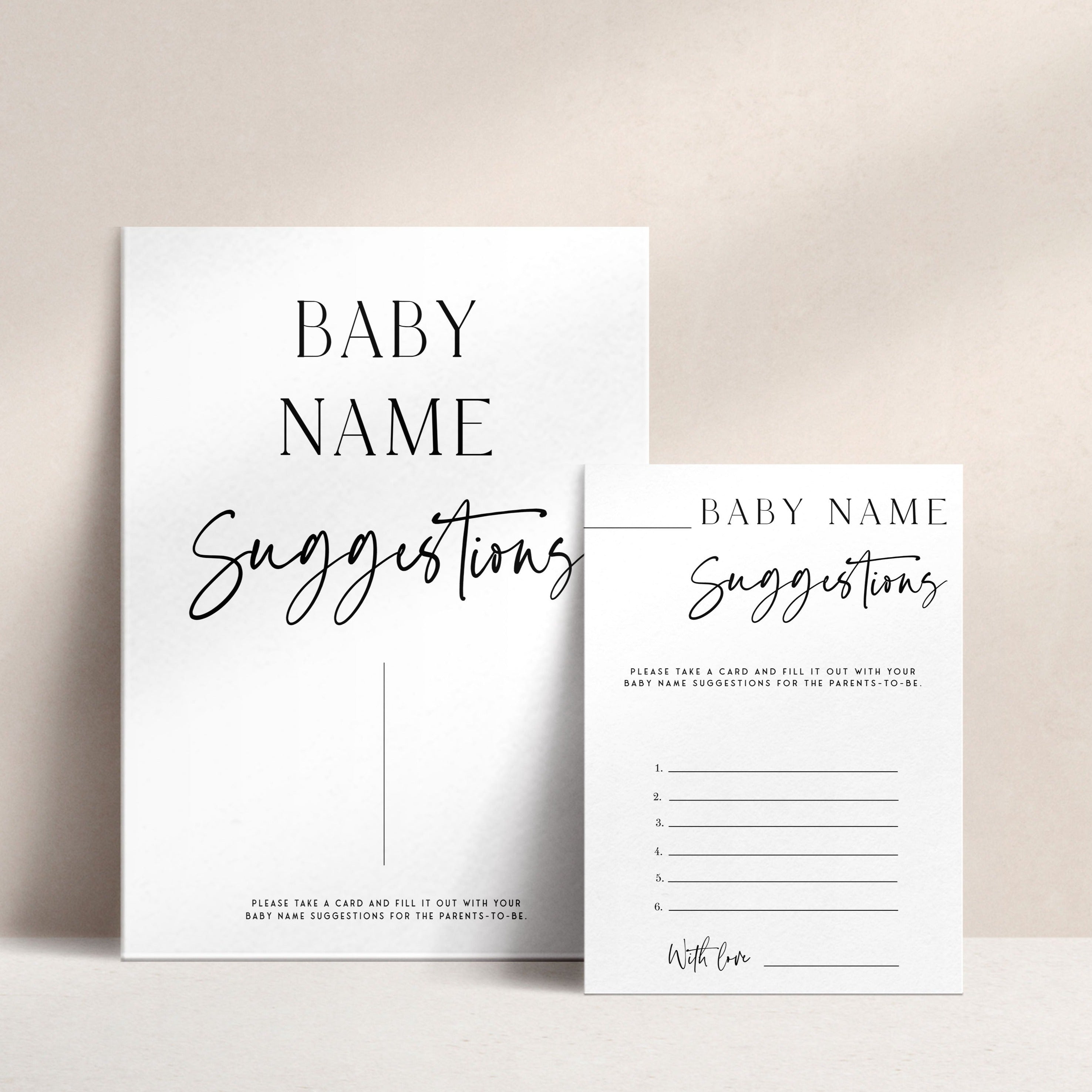 baby name suggestions baby shower game, printable baby shower games, editable baby shower games, modern baby shower games, minimalist baby shower