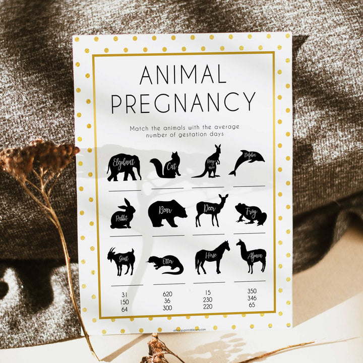 animal pregnancy game, Printable baby shower games, baby gold dots fun baby games, baby shower games, fun baby shower ideas, top baby shower ideas, gold glitter shower baby shower, friends baby shower ideas