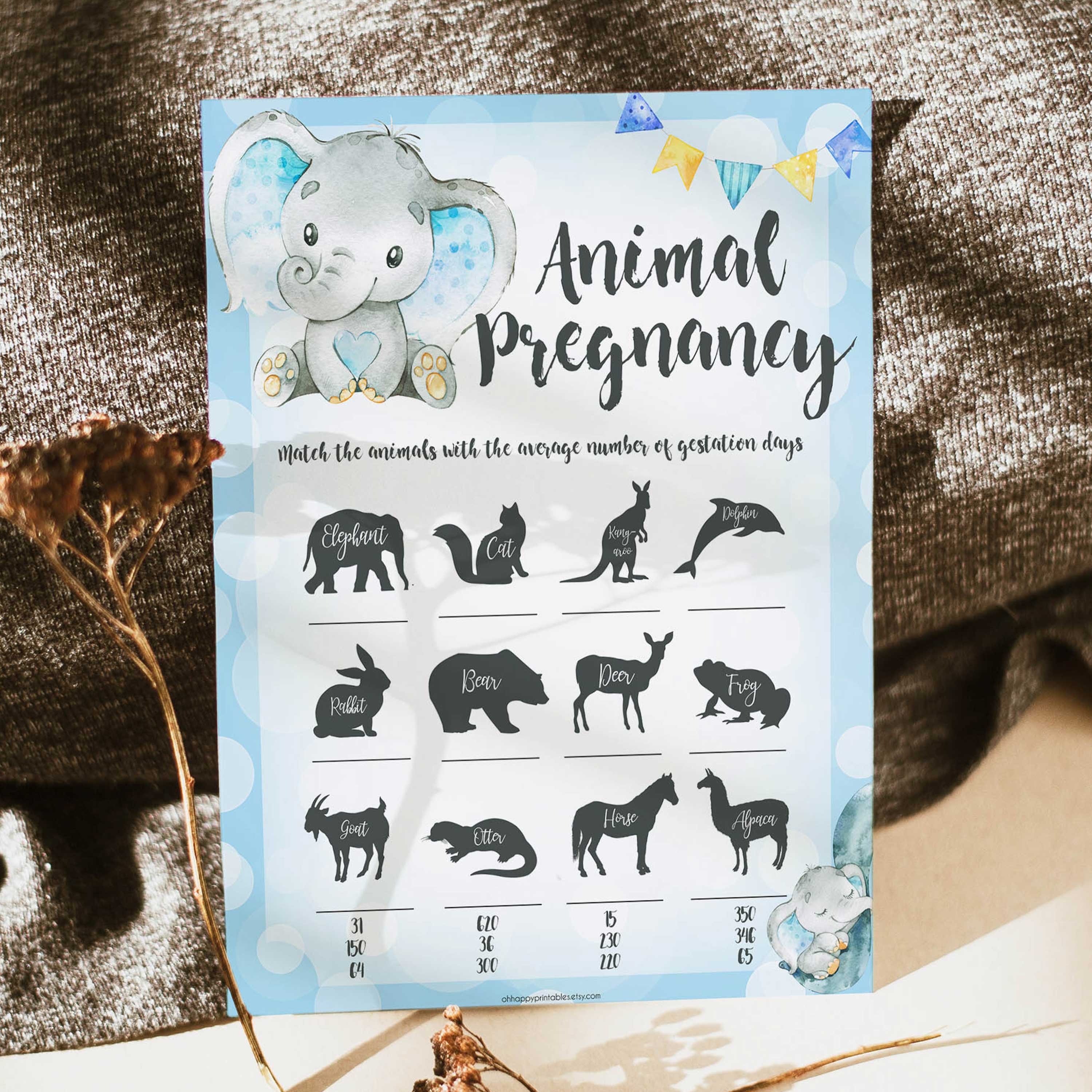 baby blue elephant baby shower games, animal pregnancy baby games, funny baby shower games