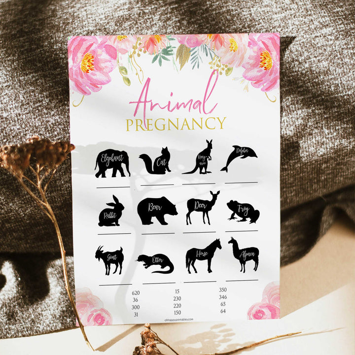 floral pink baby shower games, animal pregnancy baby games, baby shower games, printable baby shower games, fun baby shower games