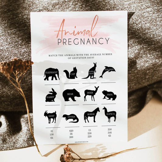 Animal pregnancy baby shower games, pink baby shower games, printable baby shower games, fun baby games, popular baby games