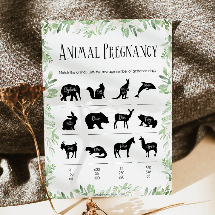 green leaf animal pregnancy baby shower games, baby shower games, funny baby games, green baby games, best baby shower games