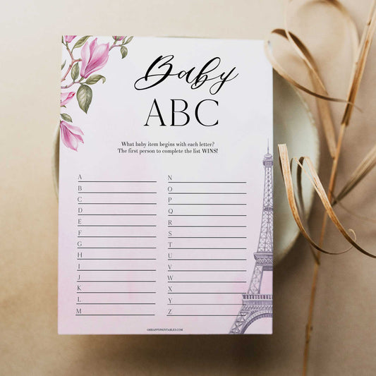 baby abc game, Parisian baby shower games, printable baby shower games, Paris baby shower games, fun baby shower games