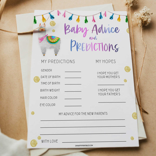 baby advice and predictions keepsake, Printable baby shower games, llama fiesta fun baby games, baby shower games, fun baby shower ideas, top baby shower ideas, Llama fiesta shower baby shower, fiesta baby shower ideas