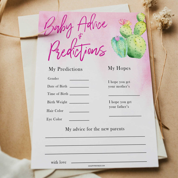 Cactus baby shower games, cactus baby advice and predictions baby game, printable baby games, Mexican baby shower, Mexican baby games, fiesta baby games, popular baby games, printable baby games