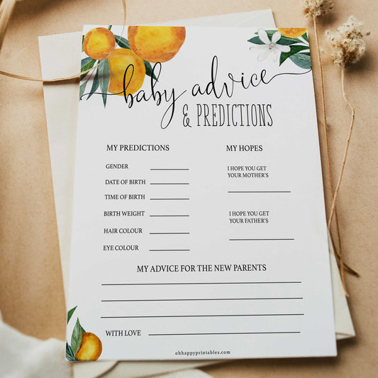 baby advice and predictions keepsake, Printable baby shower games, little cutie baby games, baby shower games, fun baby shower ideas, top baby shower ideas, little cutie baby shower, baby shower games, fun little cutie baby shower ideas, citrus baby shower games, citrus baby shower, orange baby shower