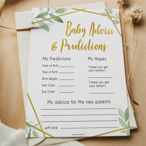 gold geometric baby advice and predictions baby shower games, printable baby shower games, fun baby games, popular baby games, gold baby games