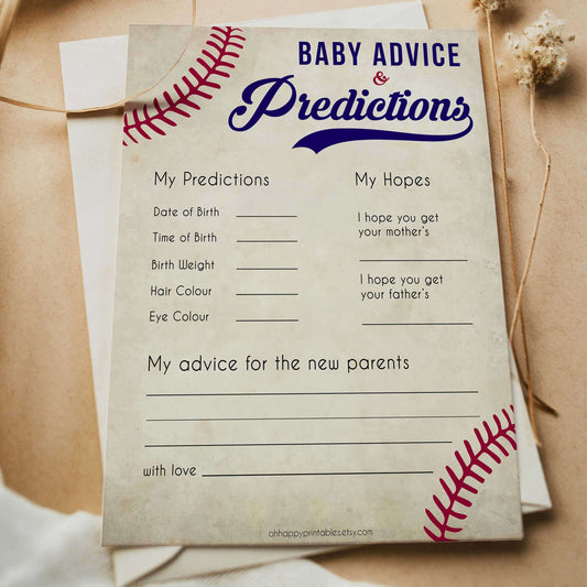 baby advice and predictions baseball theme baby shower games, baseball baby games, baseball baby shower themes