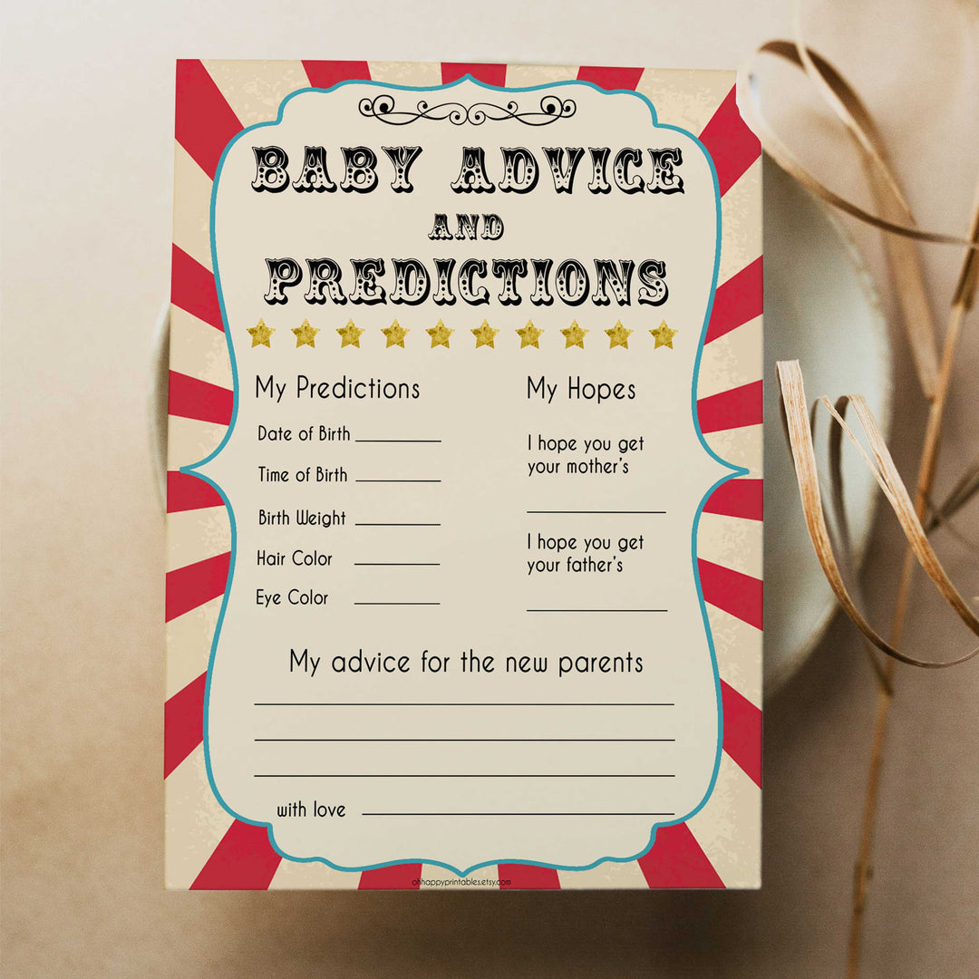 baby advice and predictions circus theme baby shower games, Circus baby games, Circus baby shower themes