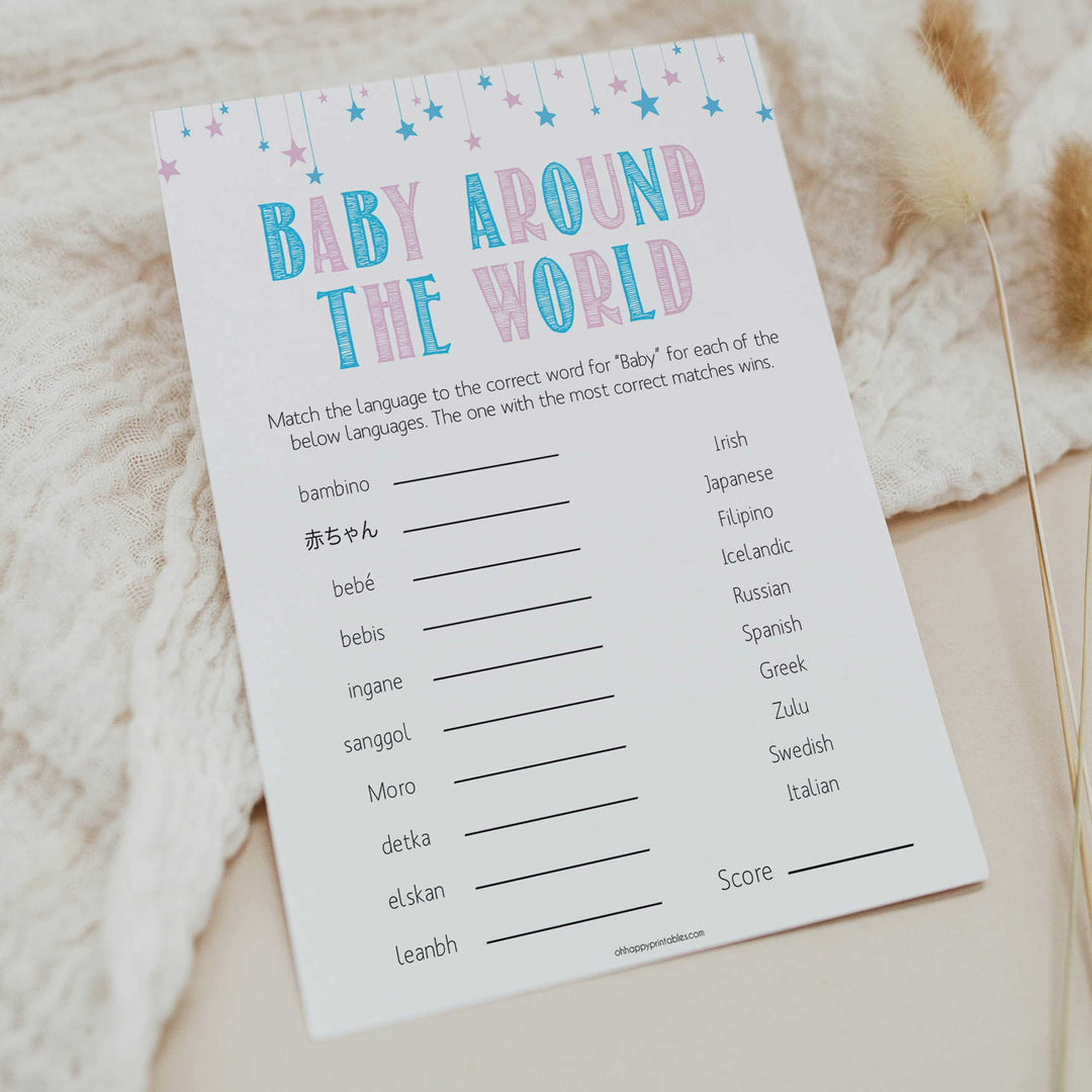 Gender reveal baby games, baby around the world baby game, gender reveal shower, fun baby games, gender reveal ideas, popular baby games, best baby games, printable baby games, gender reveal baby games