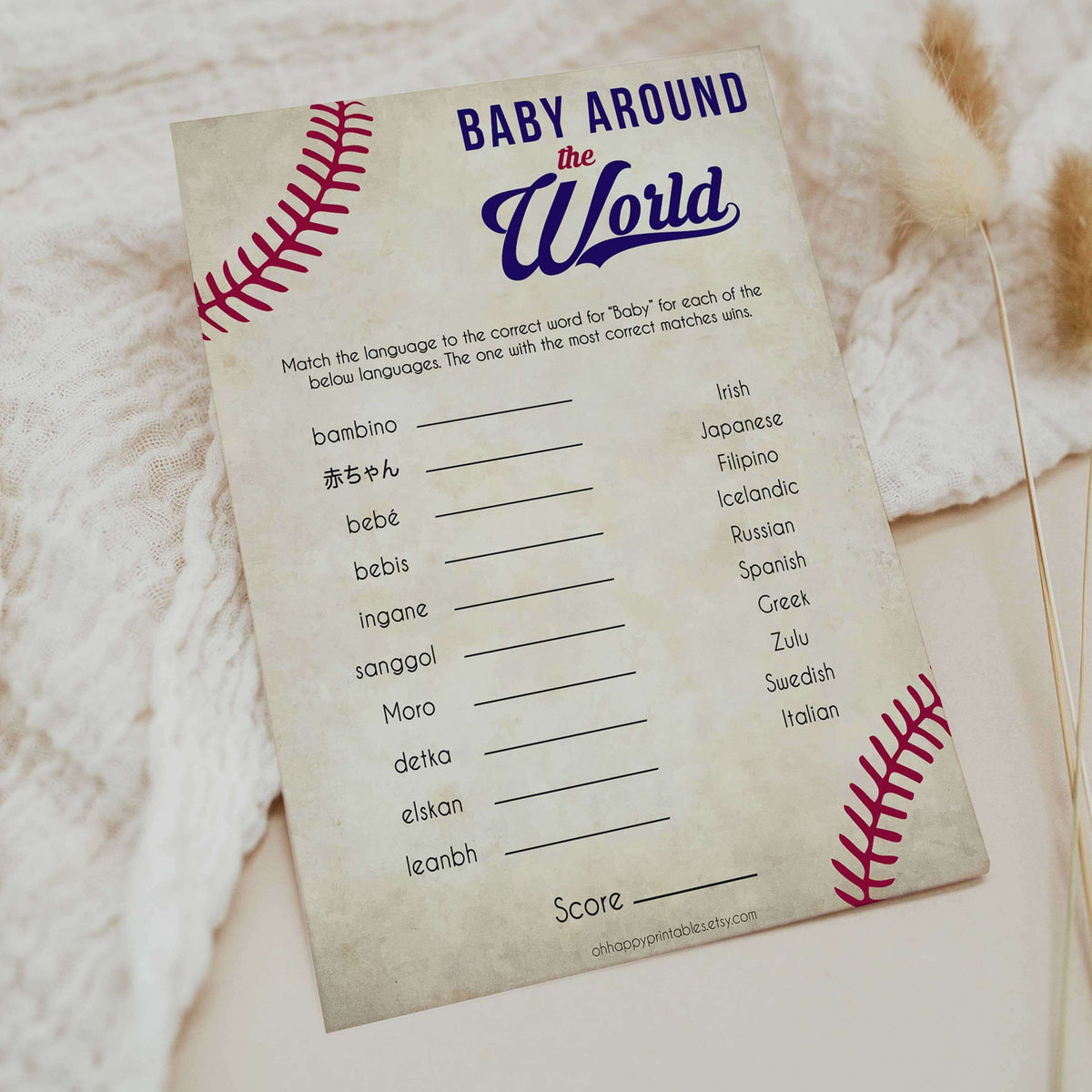 Baby Around The World Game, Baby in Different Languages, Baseball Baby Shower, Baby Shower Games, Travel Baby Game, Baby Shower Game, printable baby shower games, fun baby shower games, popular baby shower games
